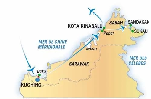 Borneo découverte. — Carte du circuit