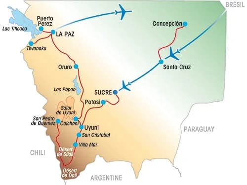 Bolivie - Un monde à découvrir. — Carte du circuit