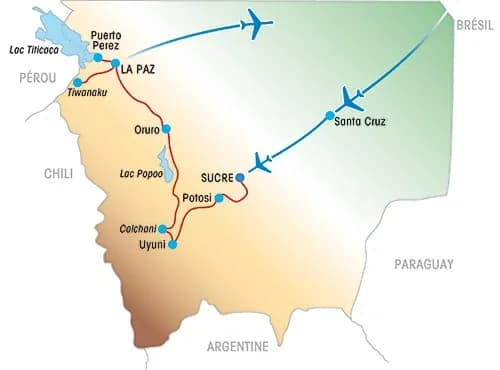 Bolivie - Paysages et Culture. — Carte du circuit