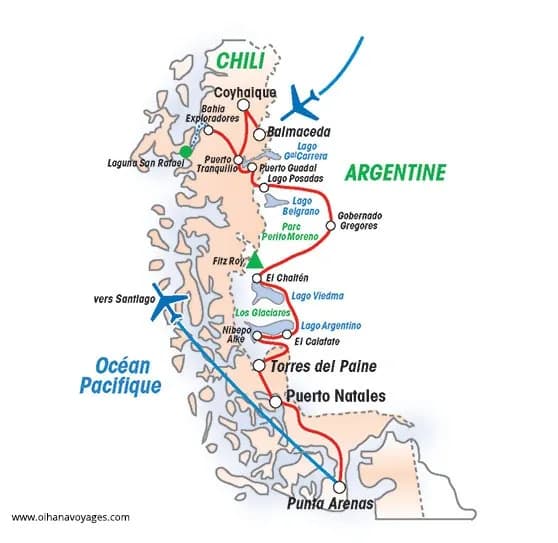 Autotour au Cœur de la Patagonie Chilienne et Argentine. — Carte du circuit