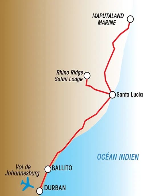 Autotour Afrique du Sud côte est. — Carte du circuit