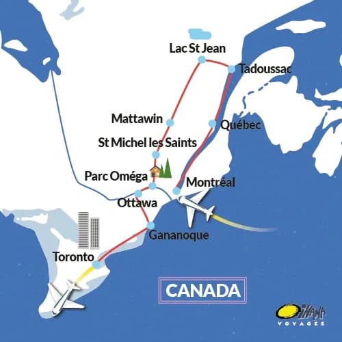 Autotour Canada — Du Québec à l'Ontario — Carte du circuit