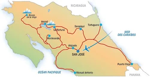 Autotour Costa Rica 16 jours. — Carte du circuit